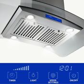 36 Island Mount Kitchen Range Hood Stainless Steel Tempered Glass Touch Control