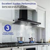 36inch Kitchen Wall Mounted Range Hood 450cfm Stainless Steel 3 Speeds Led New