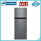 Galanz 4 6 Cu Ft Two Door Mini Refrigerator With Freezer Stainless Steel