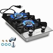 12in Eascookchef Gas Cooktop 2 Burners Ng Lpg Tempered Glass Drop In Gas Hob New