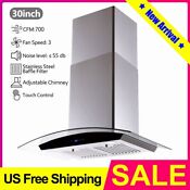 Wall Mount 30inch Range Hood Stainless Steel Tempered Glass Cook Vent Led New