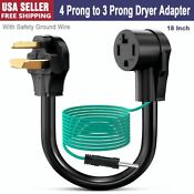 4 Prong To 3 Prong Dryer Adapter With Safety Ground Wire 18in Dryer Plug Adapter