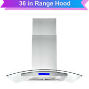 36 In Island Mount Range Hood 900cfm 4 Led Lamps With Glass Lcd Touch Control